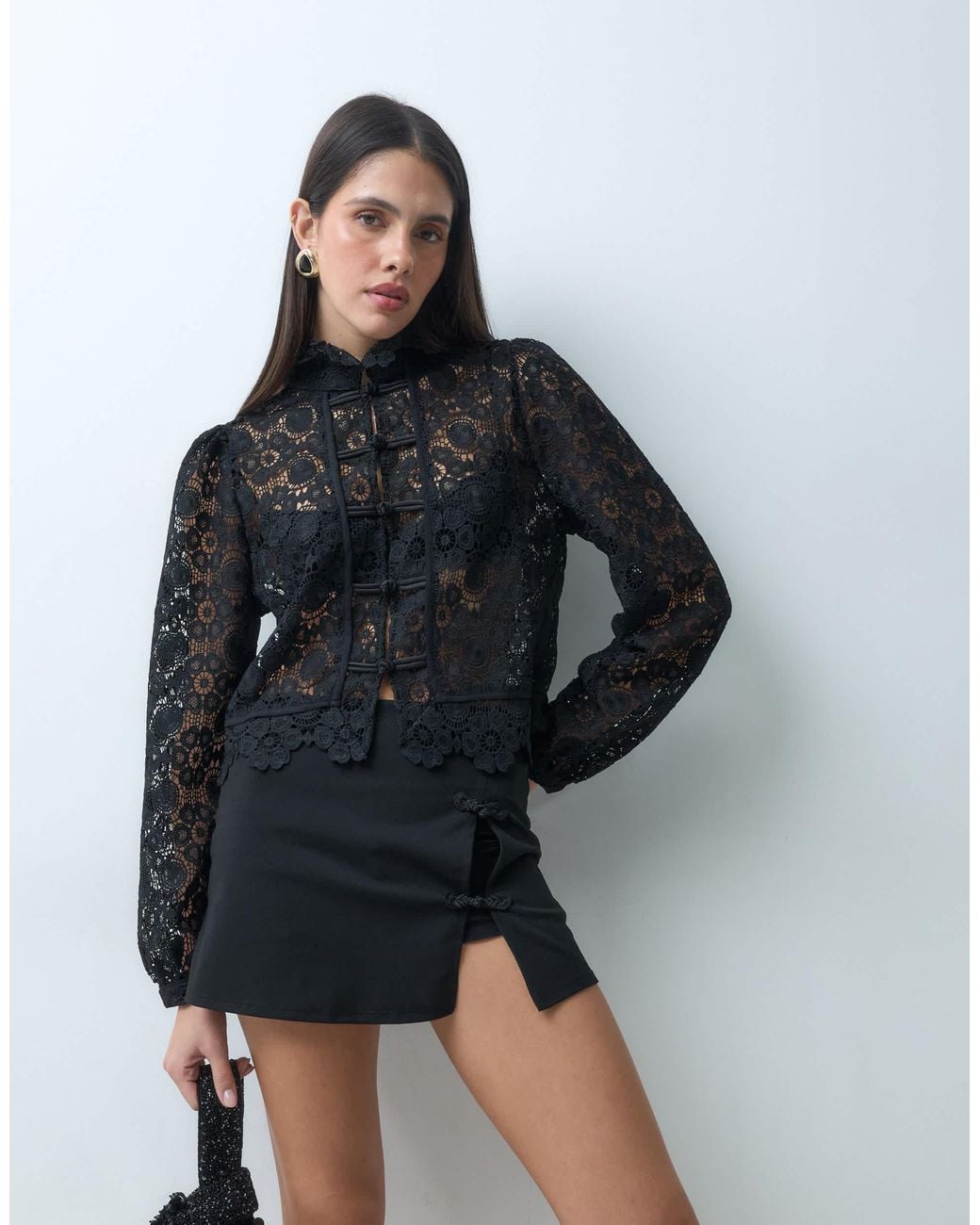 Lace Balloo Color Lioness Overtime Sheer Lace Intricate Floral Napoleon Button Detail ...