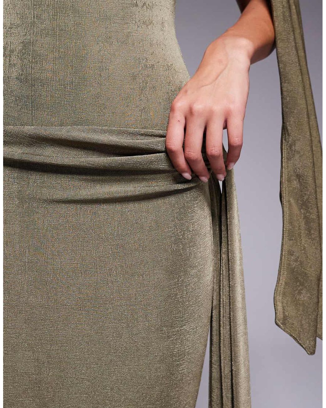 Wanderdoll Gray Noa Premium Textured Slinky Drape Tie Side Maxi Skirt