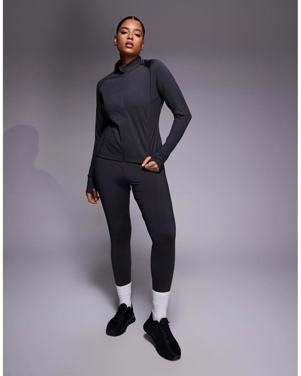 4505 Gray Curve Icon Active Zip Up Sculpting Long Sleeve Jacket With Zip Pockets