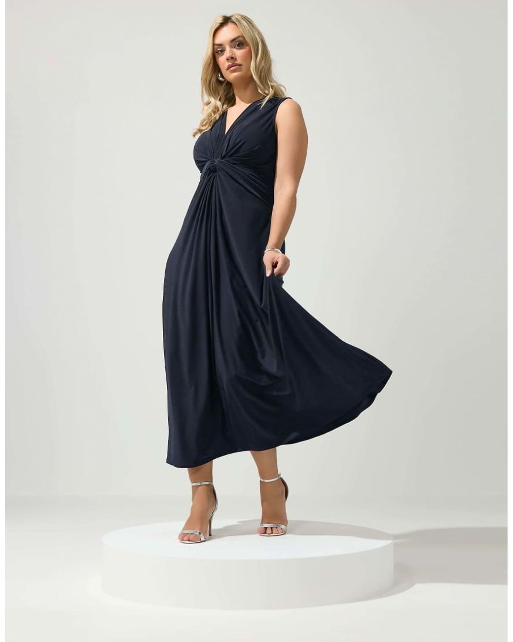 Yours Clothing Blue Abstract Knot Detail Dress