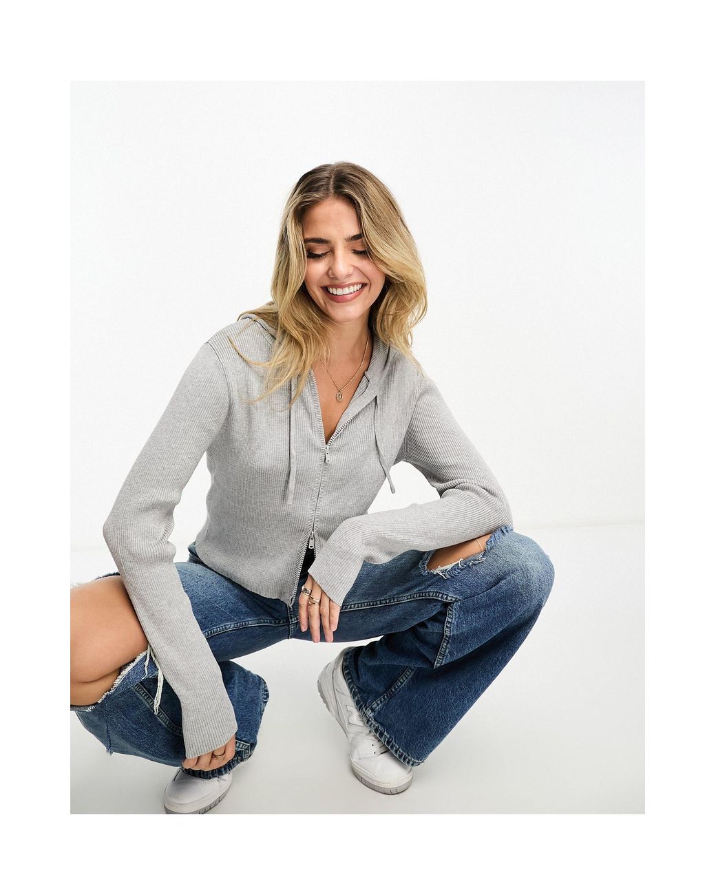 monki knitted zip front sweater