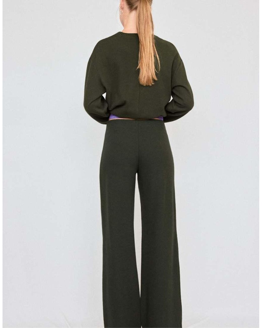 Stradivarius Green Tall Knit Trousers With Seam Detail