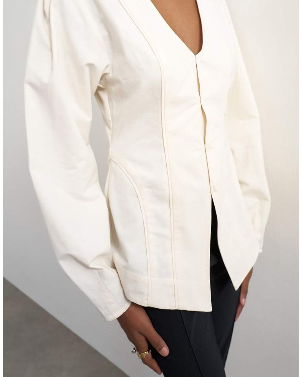 TOPSHOP Natural Brushed Cotton Cocoon Sleeve Structured Button Through Top
