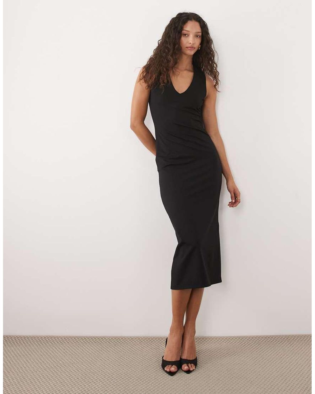 Mango Natural V Neck Sleeveless Midi Dress