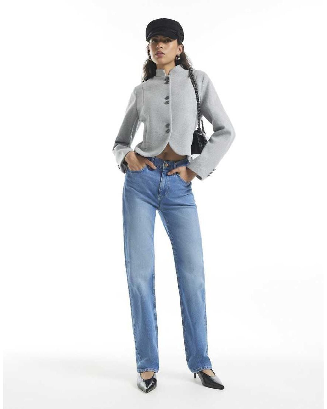 River Island Gray Crest Button Drummer Jacket