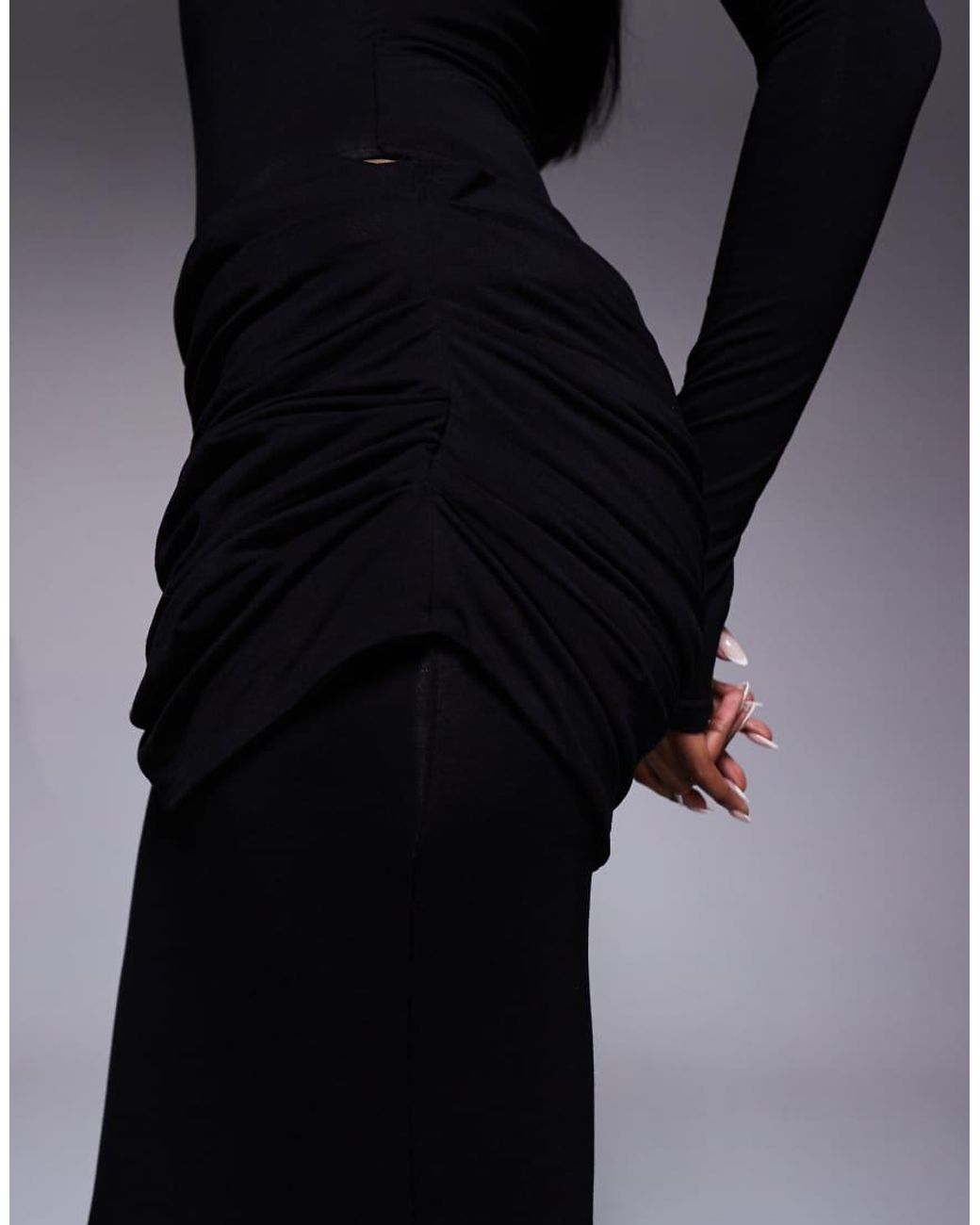 Wanderdoll Black Ashtin Sculpting Second Skin Drape Detail Maxi Skirt Co-Ord