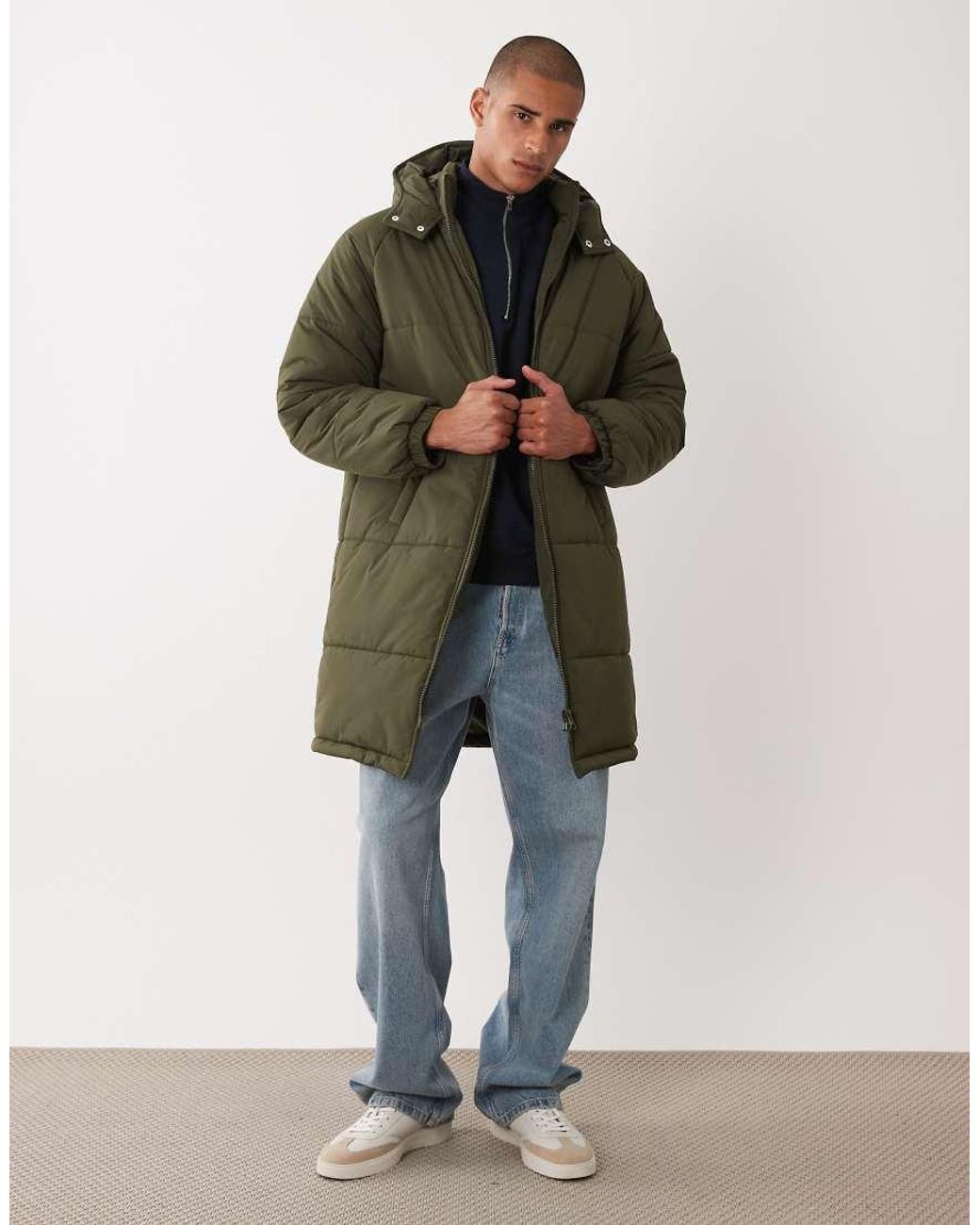ASOS Green Longline Puffer Jacket for men