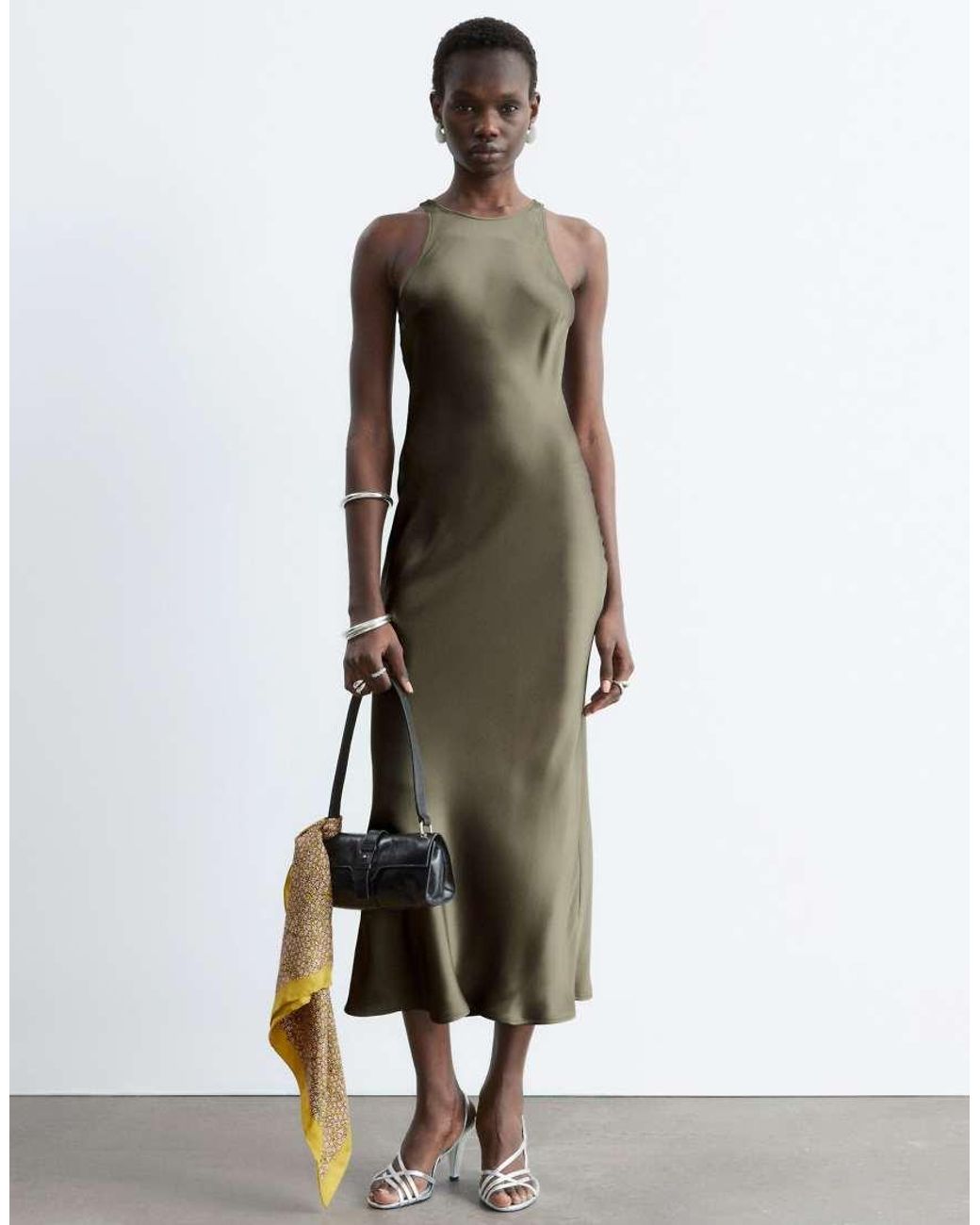 & Other Stories White Bias Cut Satin Midi Dress