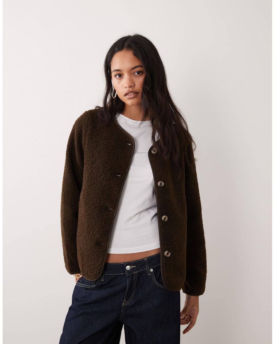 Vila Black Button Front Teddy Jacket