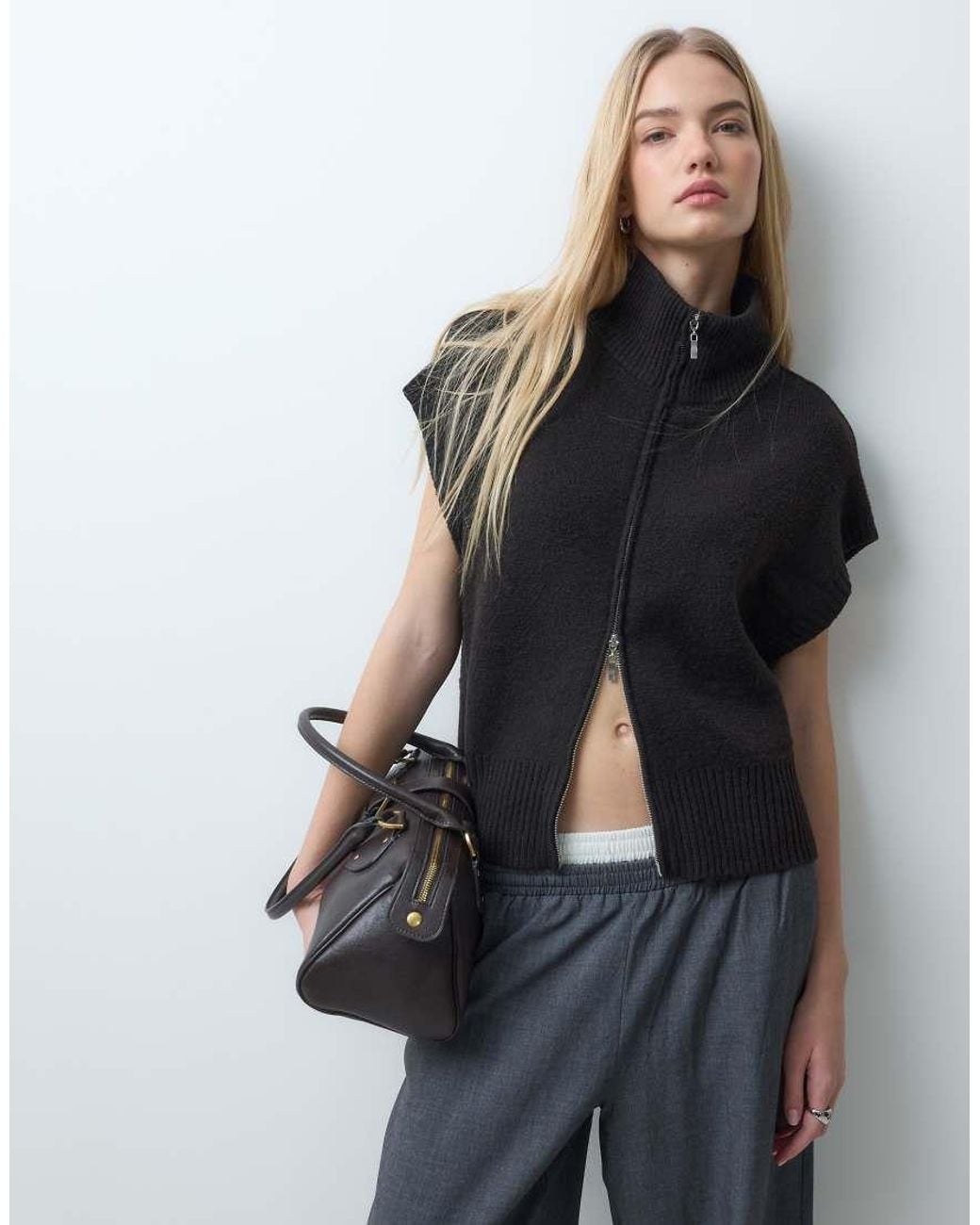 Jdy Blue High Neck Zip Knitted Vest