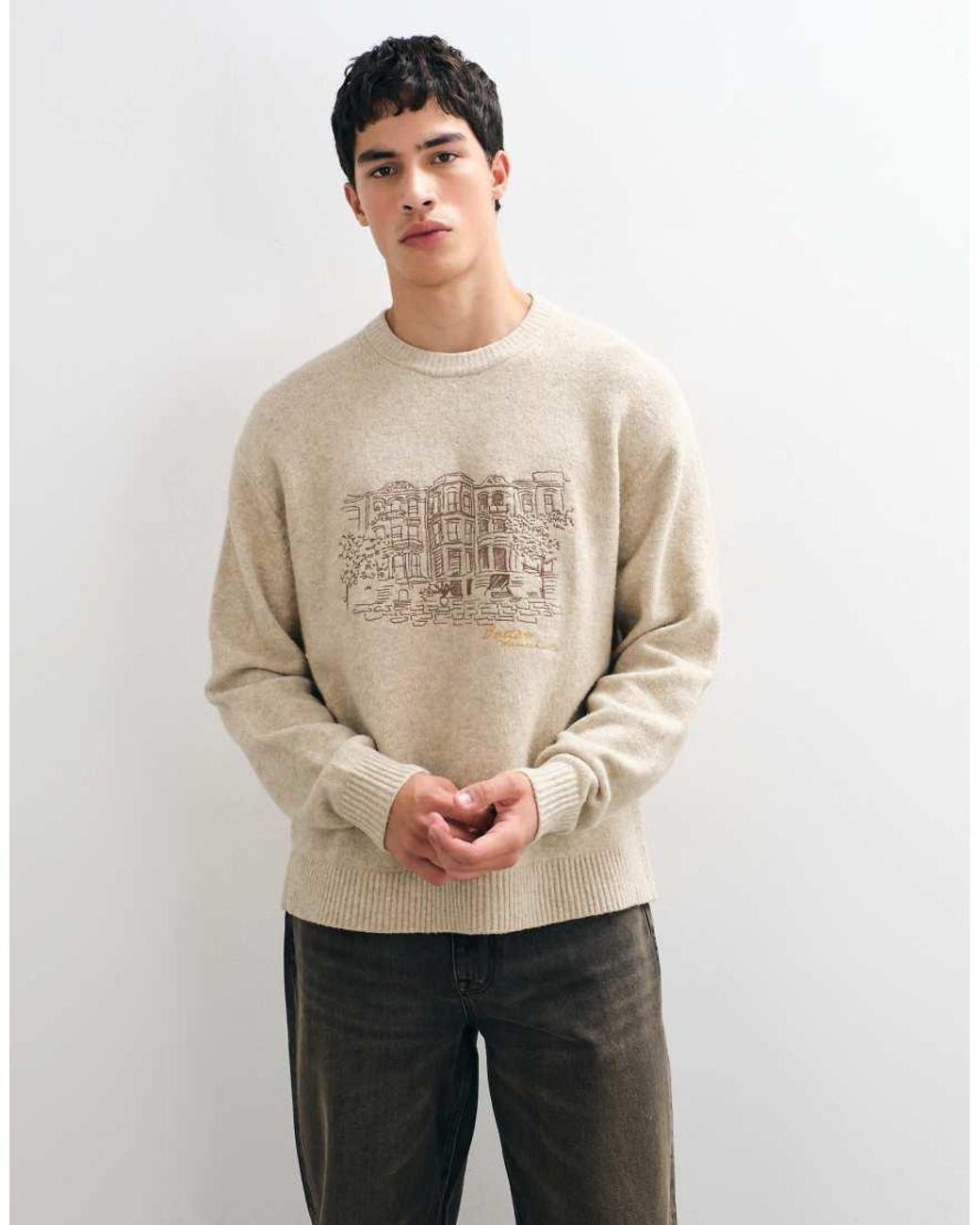 Abercrombie & Fitch Brown Knitted Boston Graphic Mock Neck Jumper for men