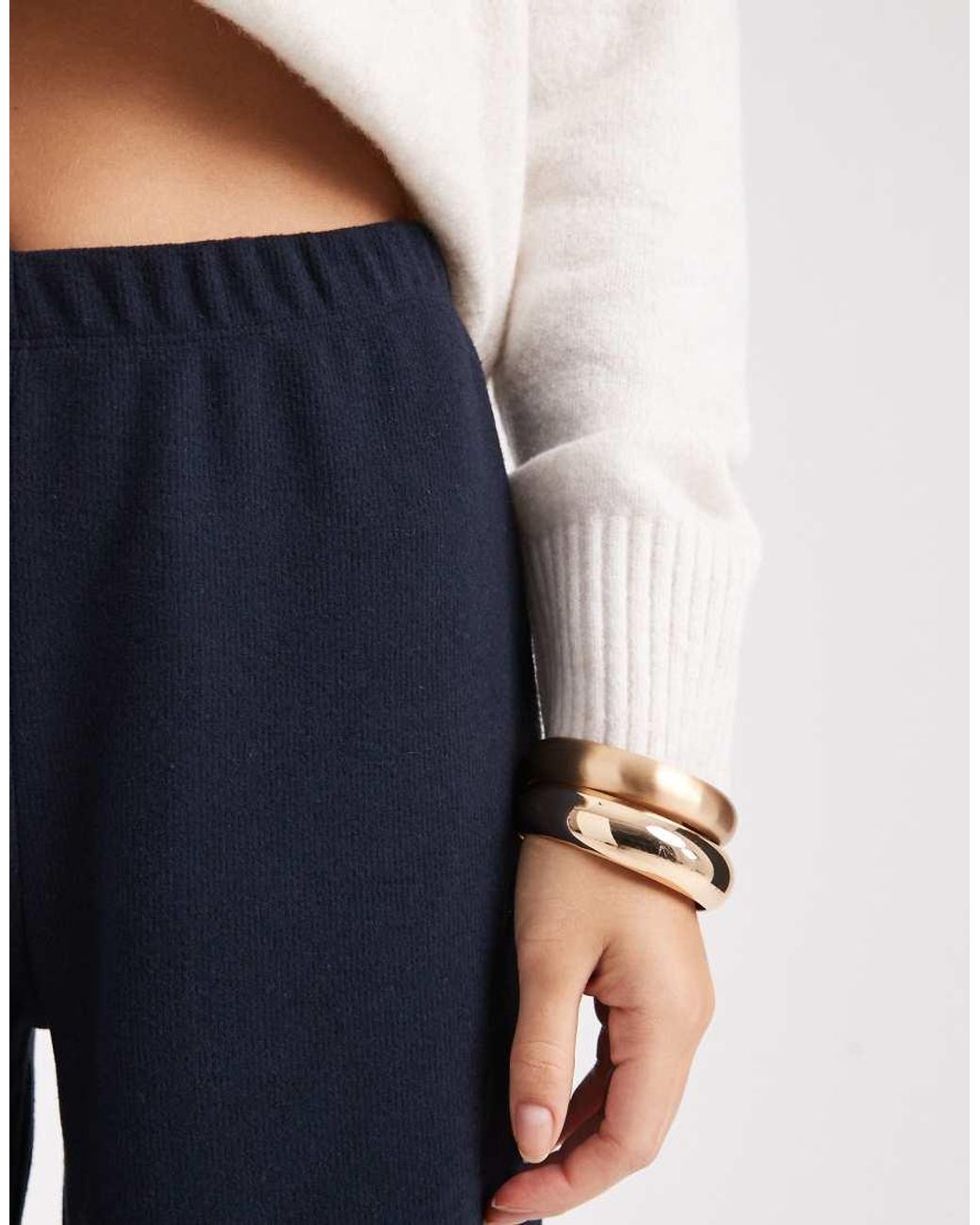 Miss Selfridge Blue Soft Rib Wide Leg Trouser
