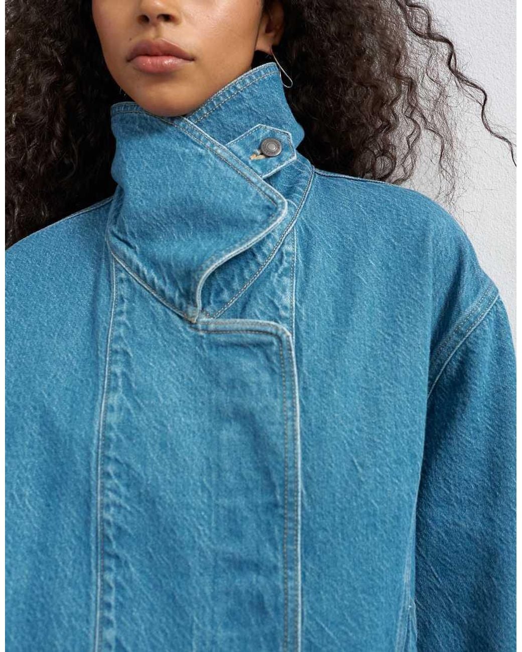 TOPSHOP Blue Denim Elastic Waistband Bomber Jacket