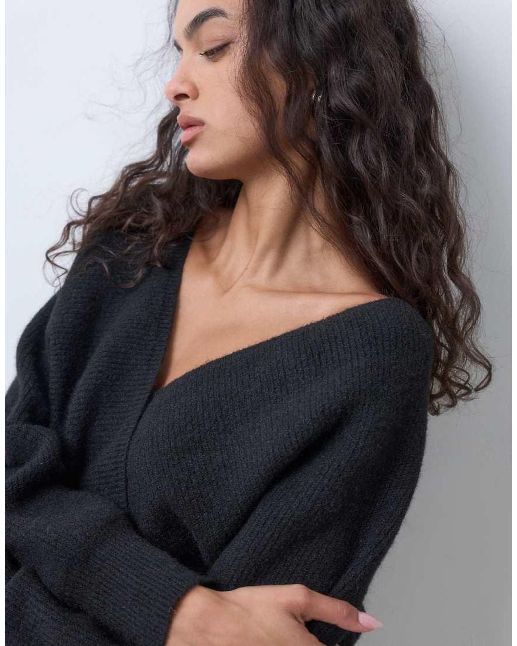 Miss Selfridge Blue Wrap Batwing Jumper
