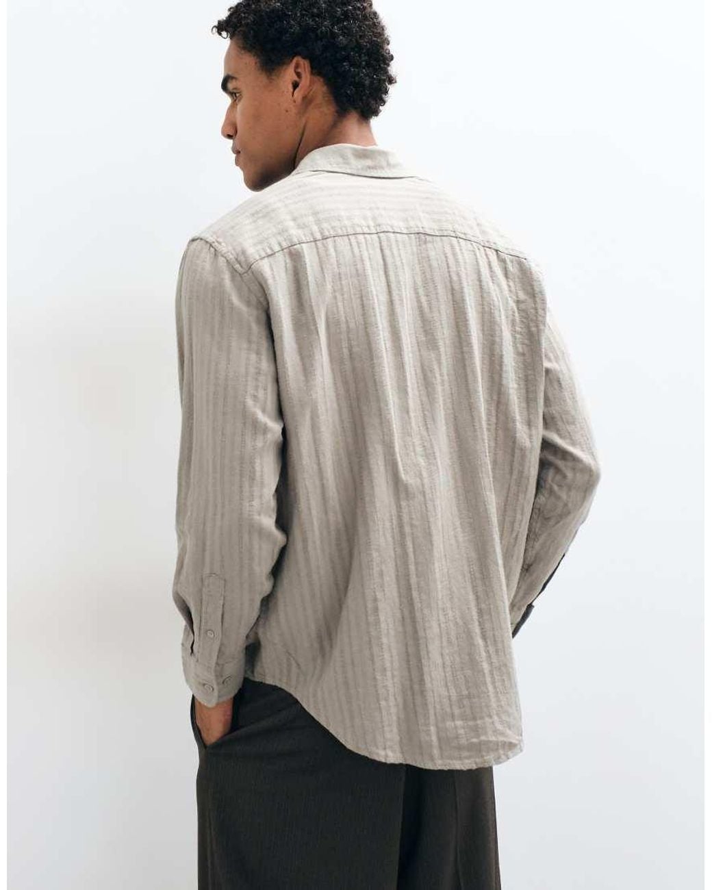 Only & Sons Gray Linen Blend Textured Long Sleeve Shirt Co-Ord for men