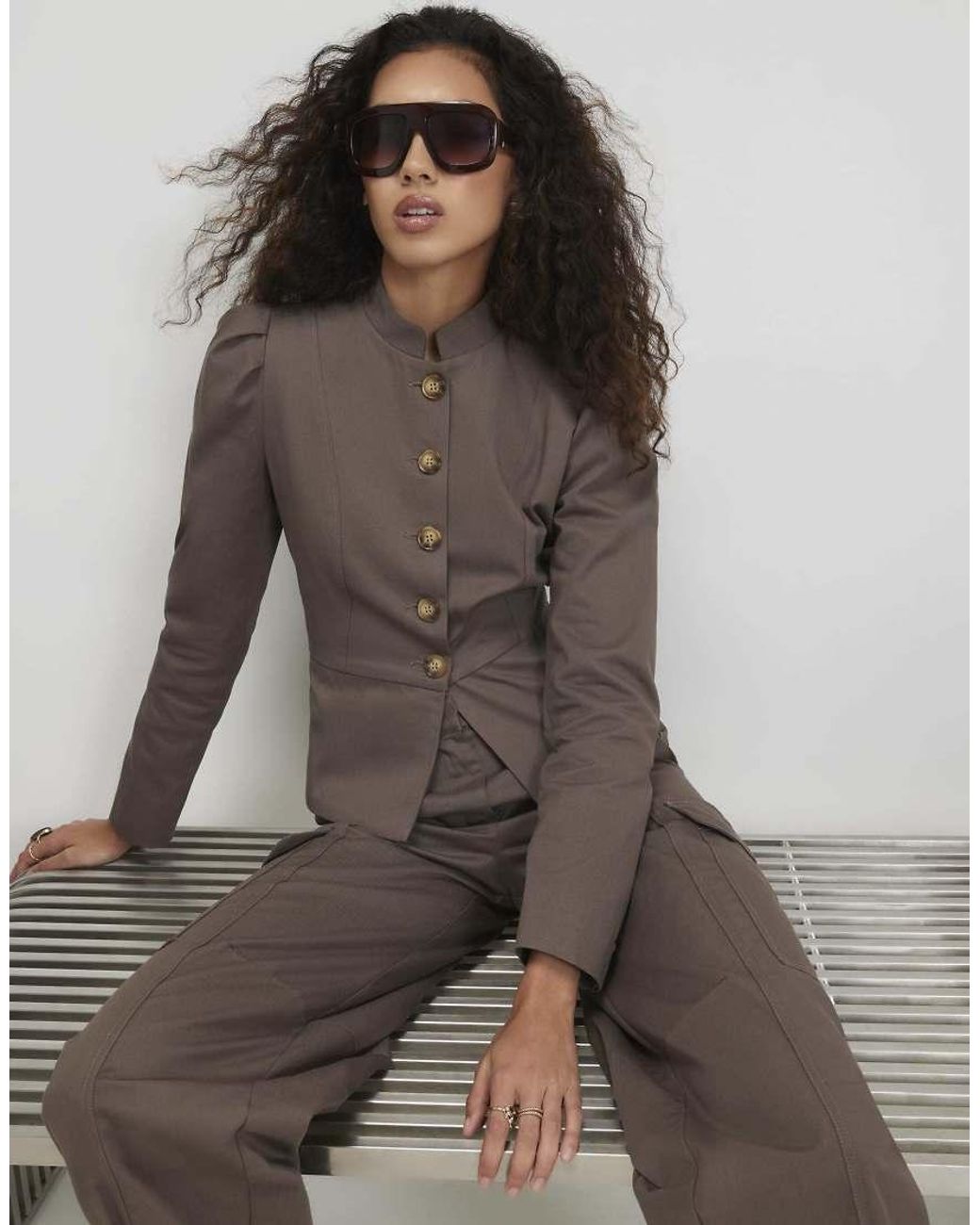 River Island Brown Stand Up Collar Drummer Jacket