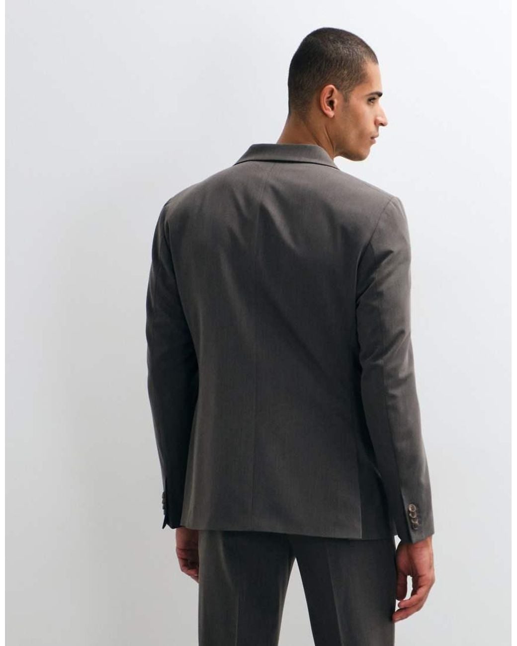 ASOS Gray Crease Resistant Double Breasted Suit Jacket for men
