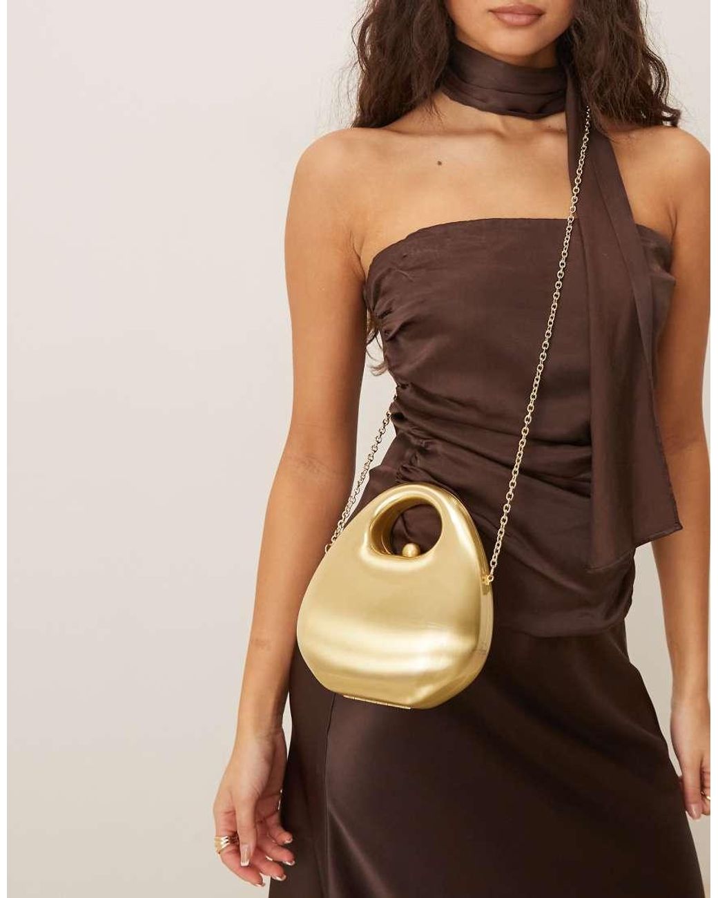 ASOS Brown Grab Handle Hardcase Clutch Purse