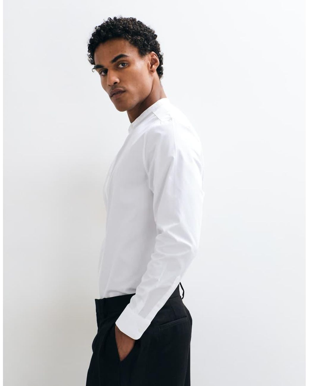 ASOS White Regular Fit Mandarin Collar Shirt for men