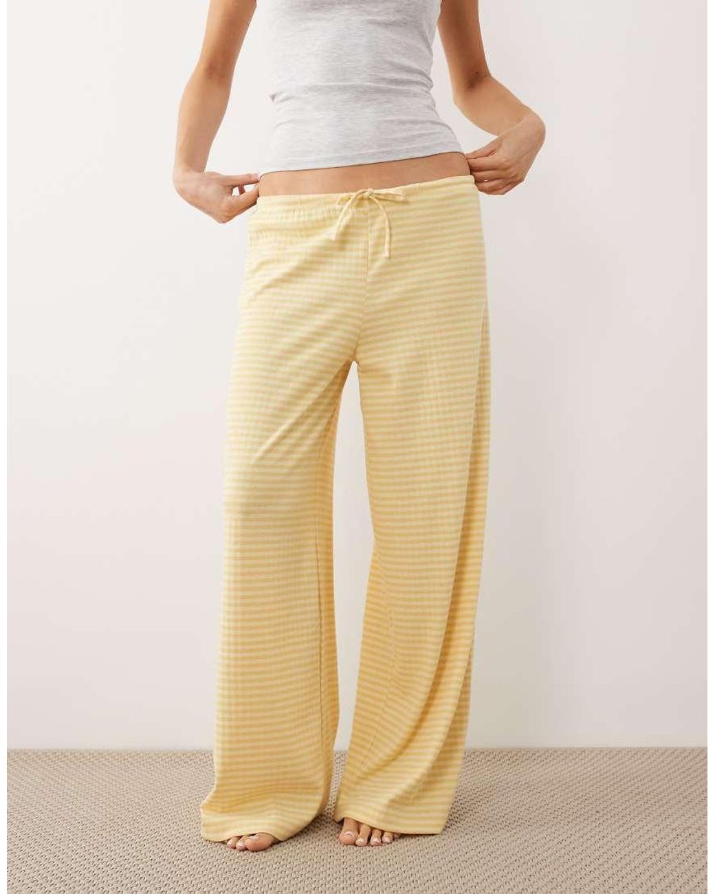 Gina Tricot Natural Supersoft Jersey Wide Leg Trousers With Drawstring Waist
