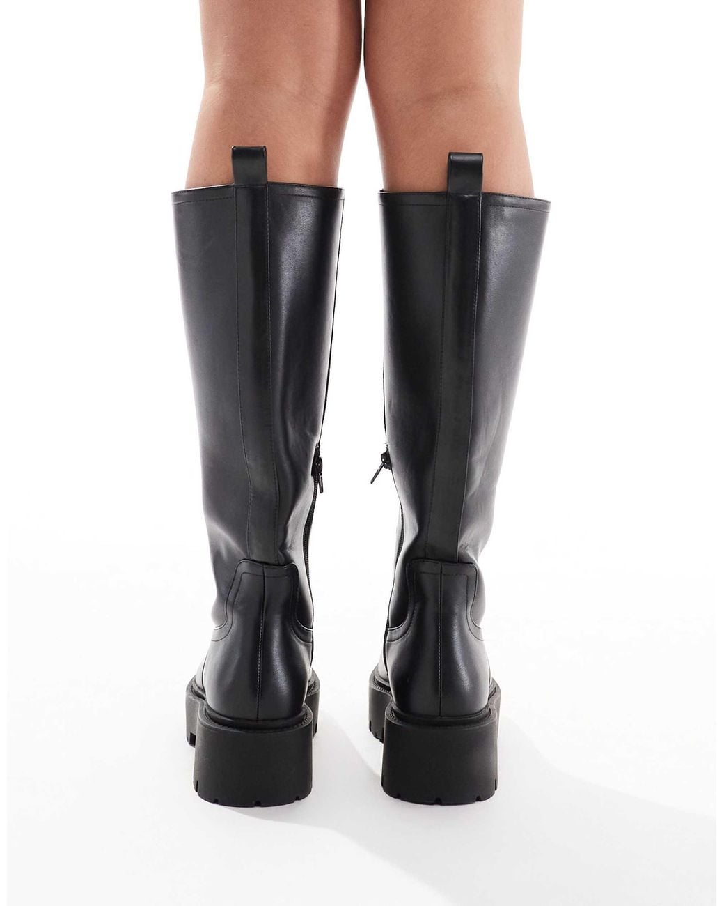 ASOS Wide Fit Carmen Chunky Flat Knee Boots in Black | Lyst