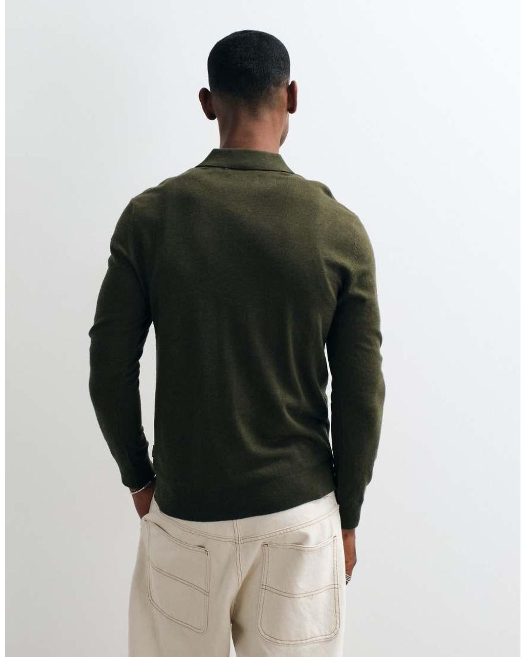 Blend Black Knitted Long Sleeve Polo Shirt for men