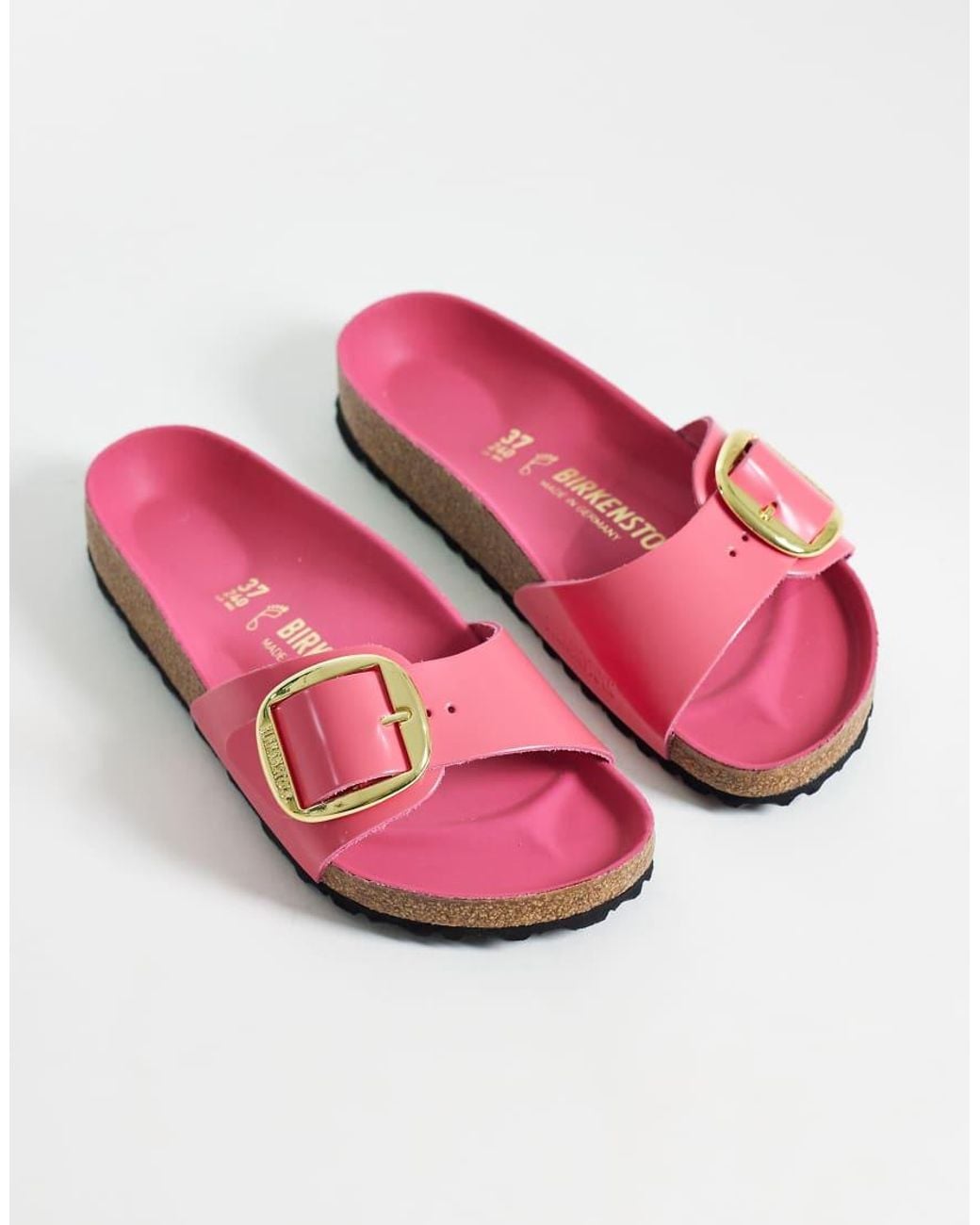 Birkenstock Pink Madrid Big Buckle Patent Leather Sandals