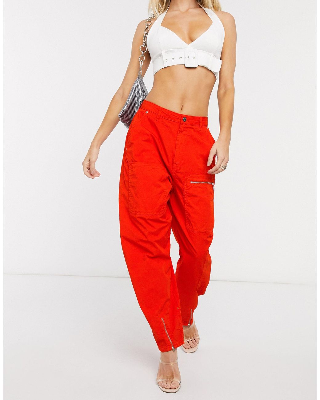 Pepe Jeans Dua Lipa X High Rise Cargo Pant With Utility Pockets in Red |  Lyst Australia