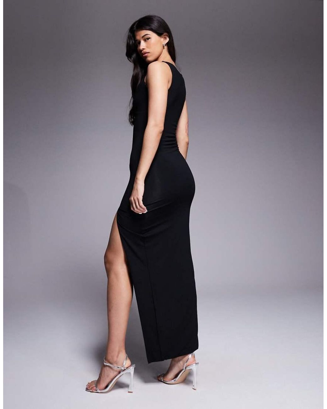 Oh Polly Blue Zora Plunge Maxi Dress With Split