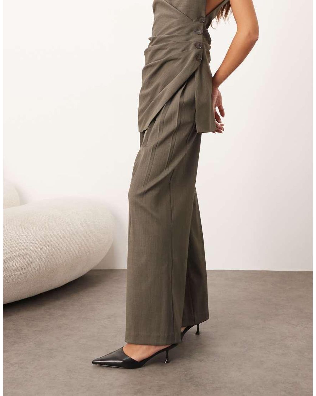 ARRANGE Natural Wool Pleated Wide Leg Trouser Co-Ord