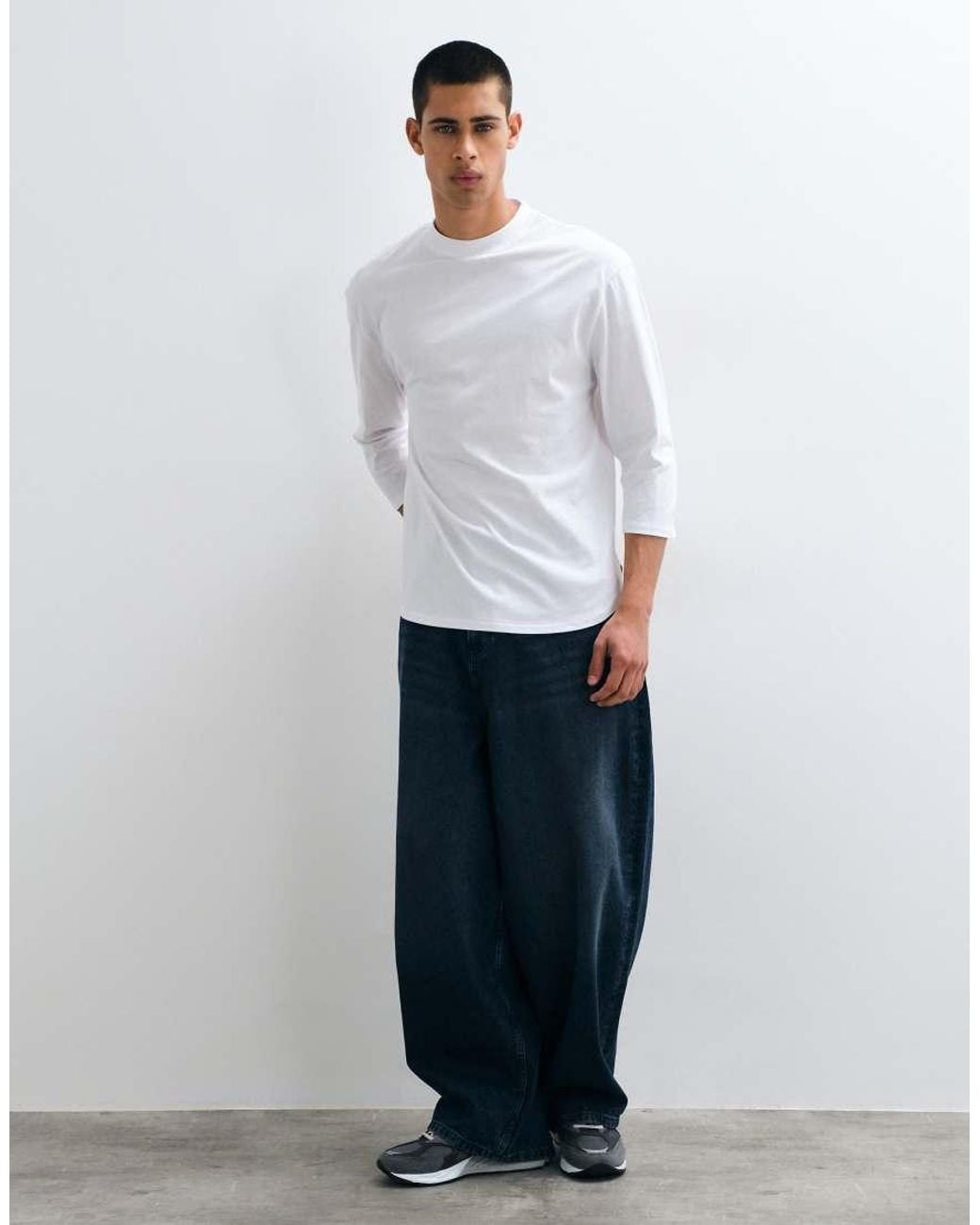 ASOS White Relaxed 3/4 Length T-shirt With Curved Hem for men
