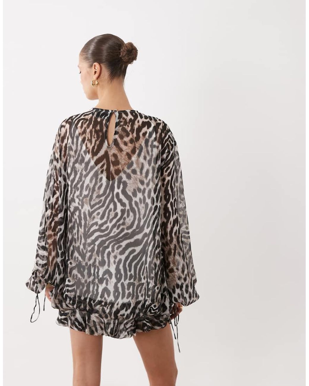 ASOS White High Neck Chiffon Mini Dress With Blouson Waist