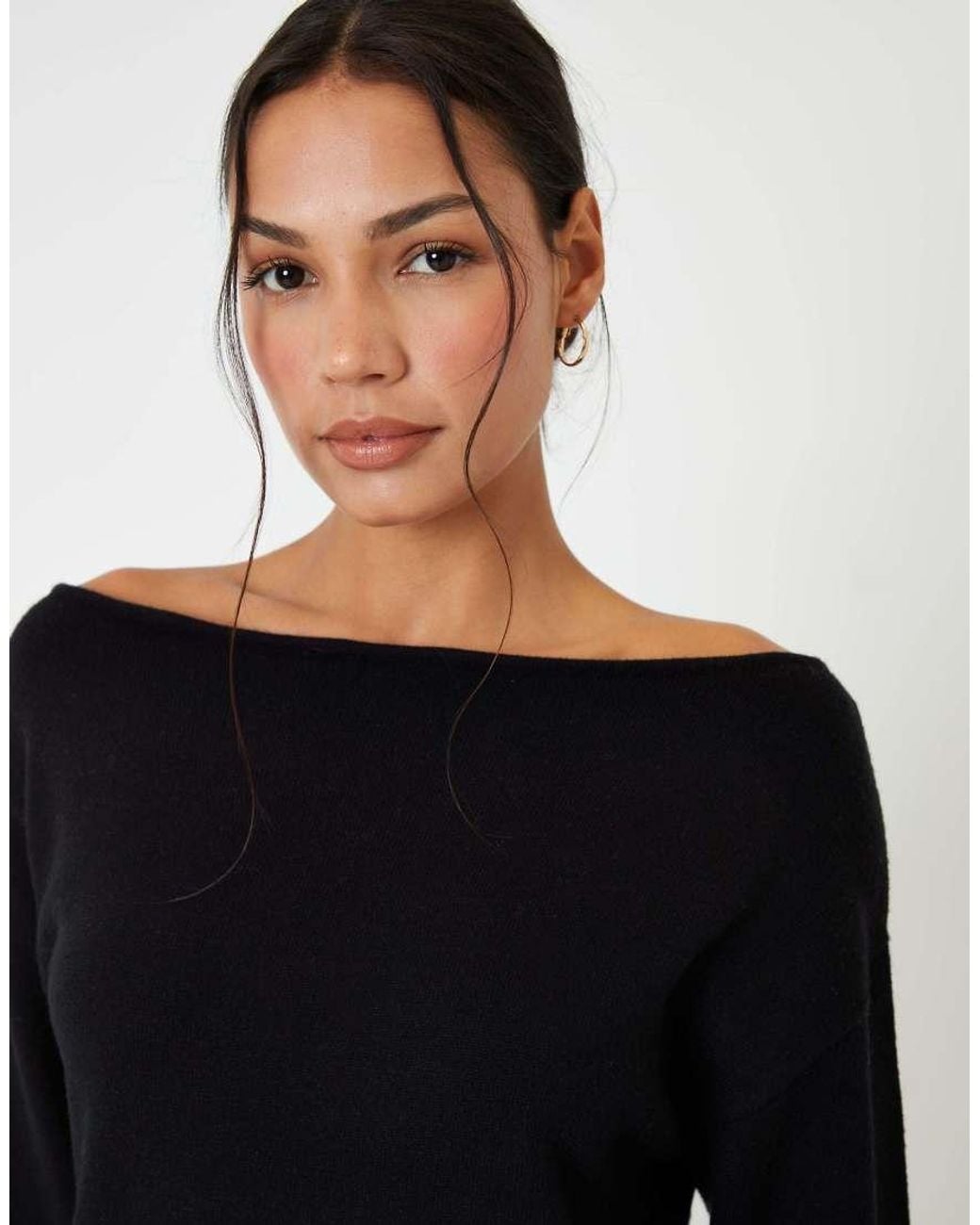 Threadbare Black Petite Slash Neck Mini Jumper Dress