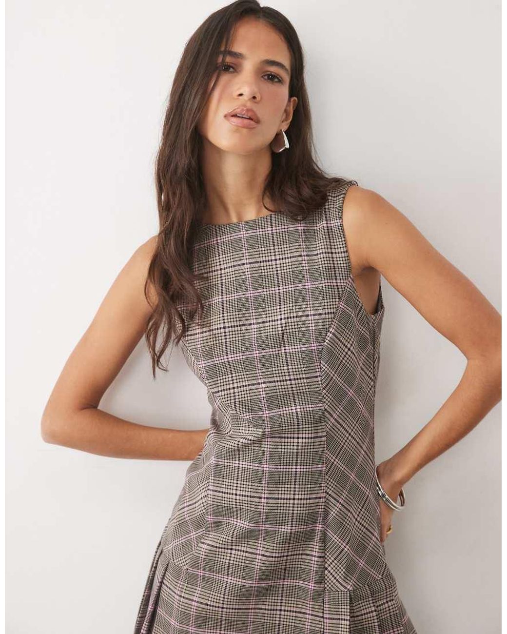 Nobody's Child Brown Tailored Sleeveless Pinafore Kilt Mini Dress