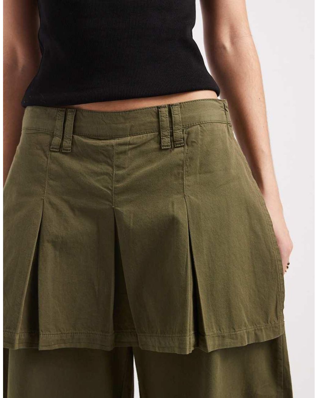 ASOS Green Barrel Trouser With Pleated Skirt
