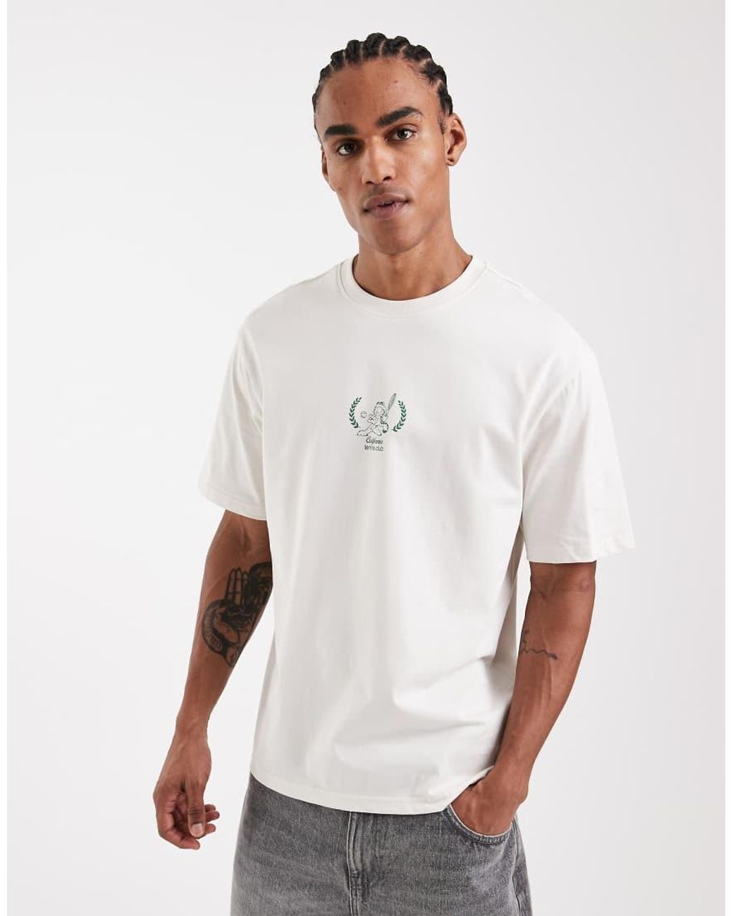 Only & Sons White Relaxed Fit T-Shirt With Garfield Back Print for men