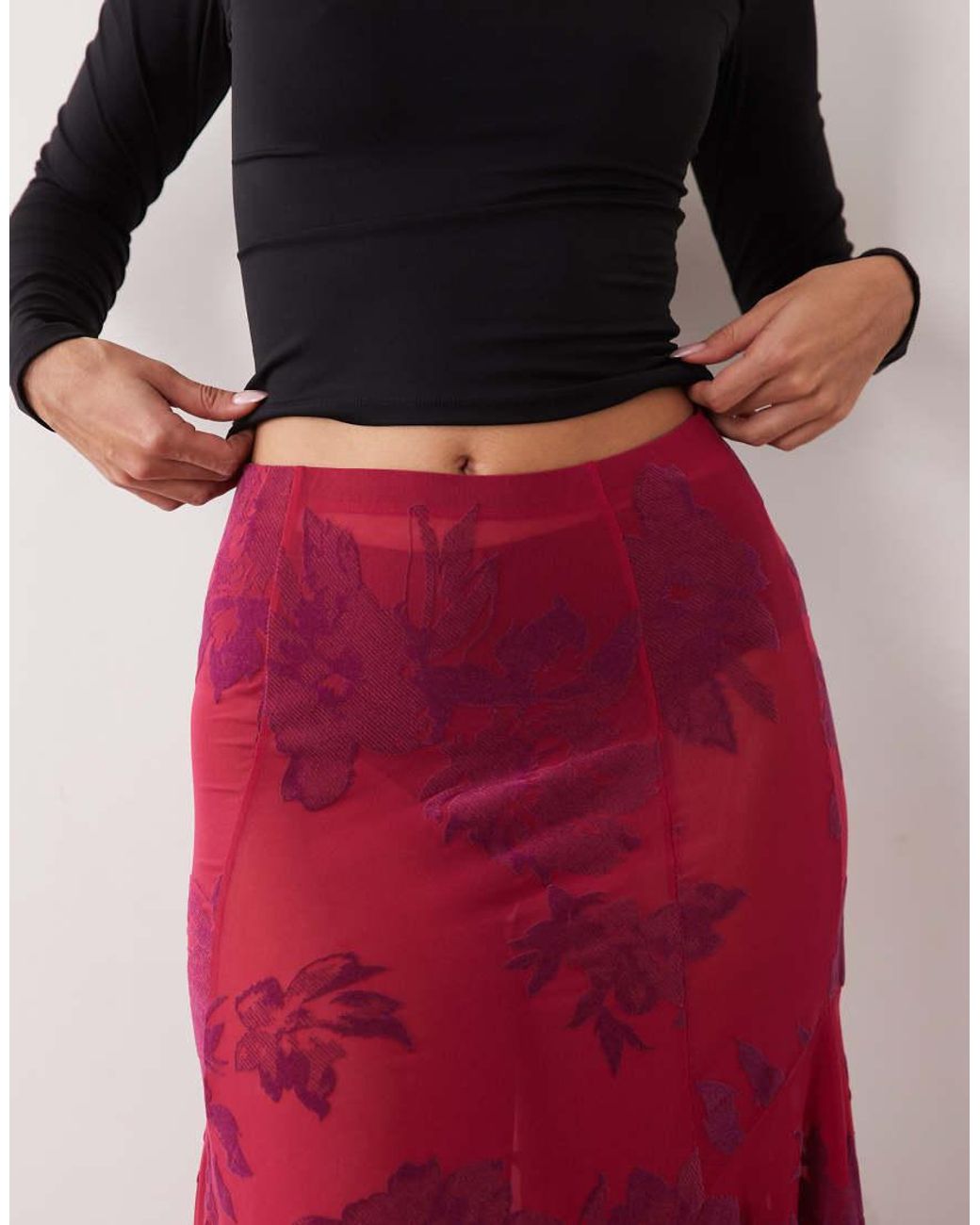 ASOS Red Hank Hem Maxi Flock Skirt