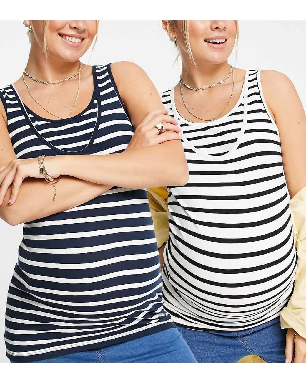 Pack De 2 Camisetas Premamá De Lactancia Sin Mangas A Rayas Variadas De Mamalicious Mama.licious de color Blue