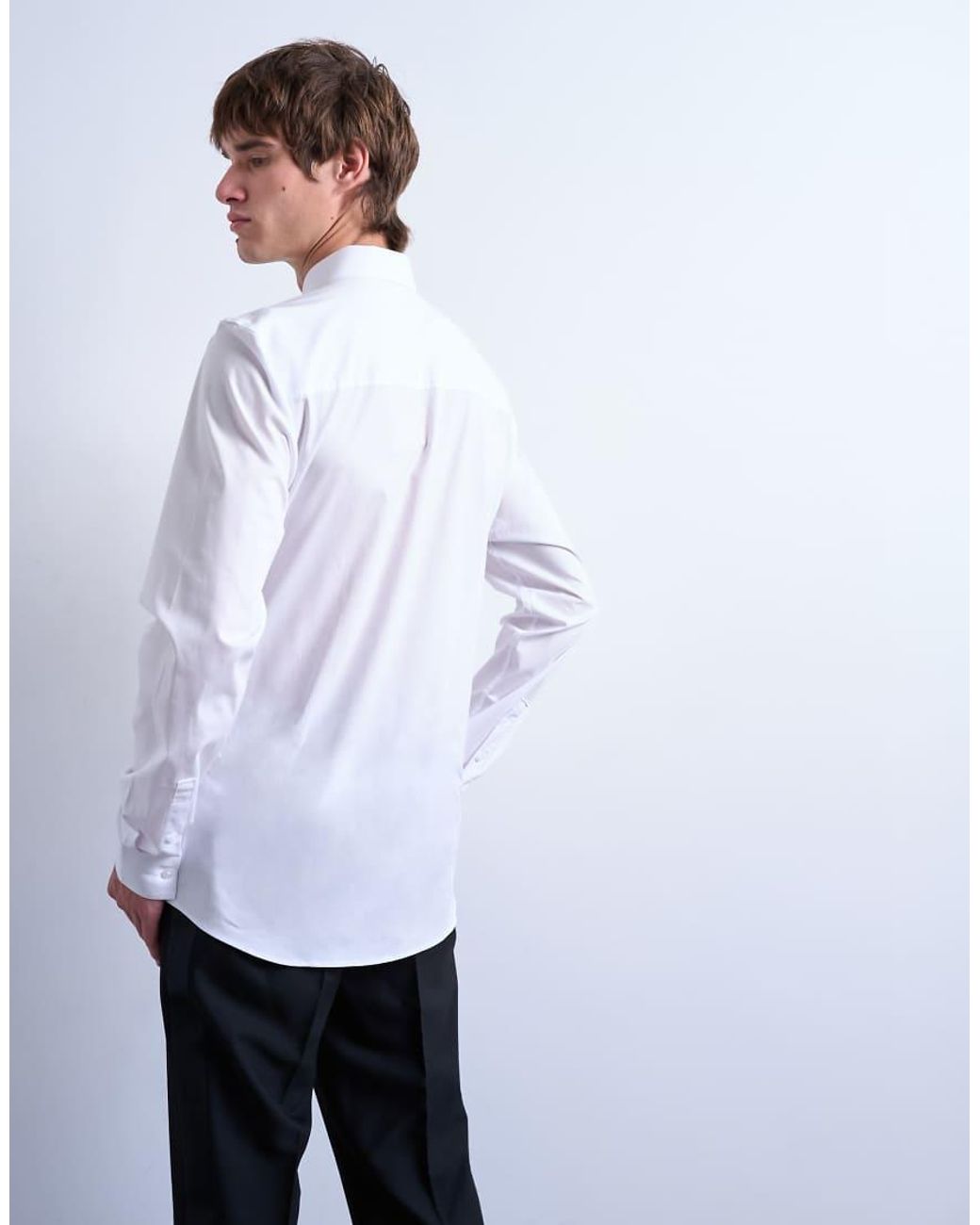 Topman White Long Sleeve Formal Stretch Shirt for men