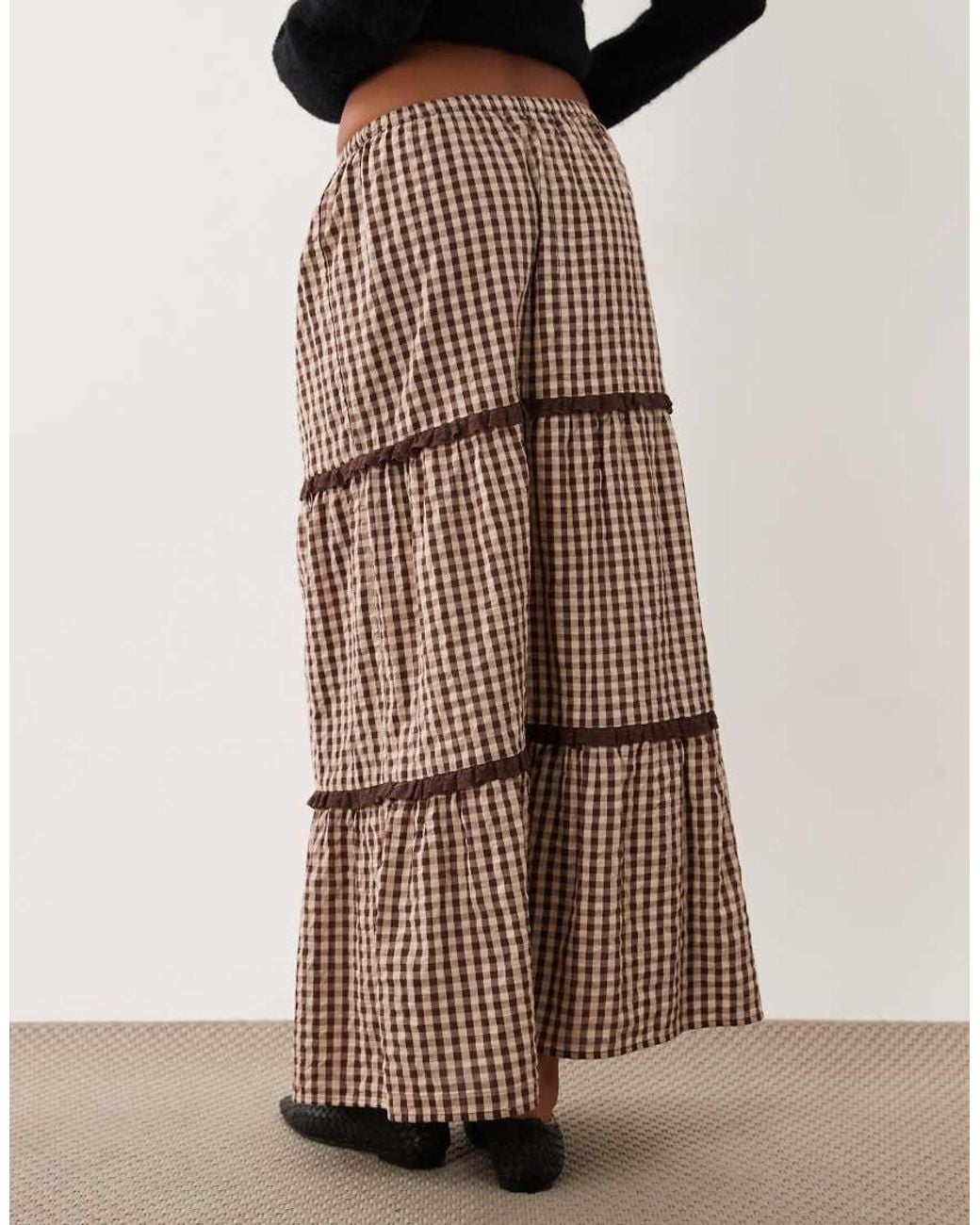 Miss Selfridge Brown Tiered Maxi Skirt