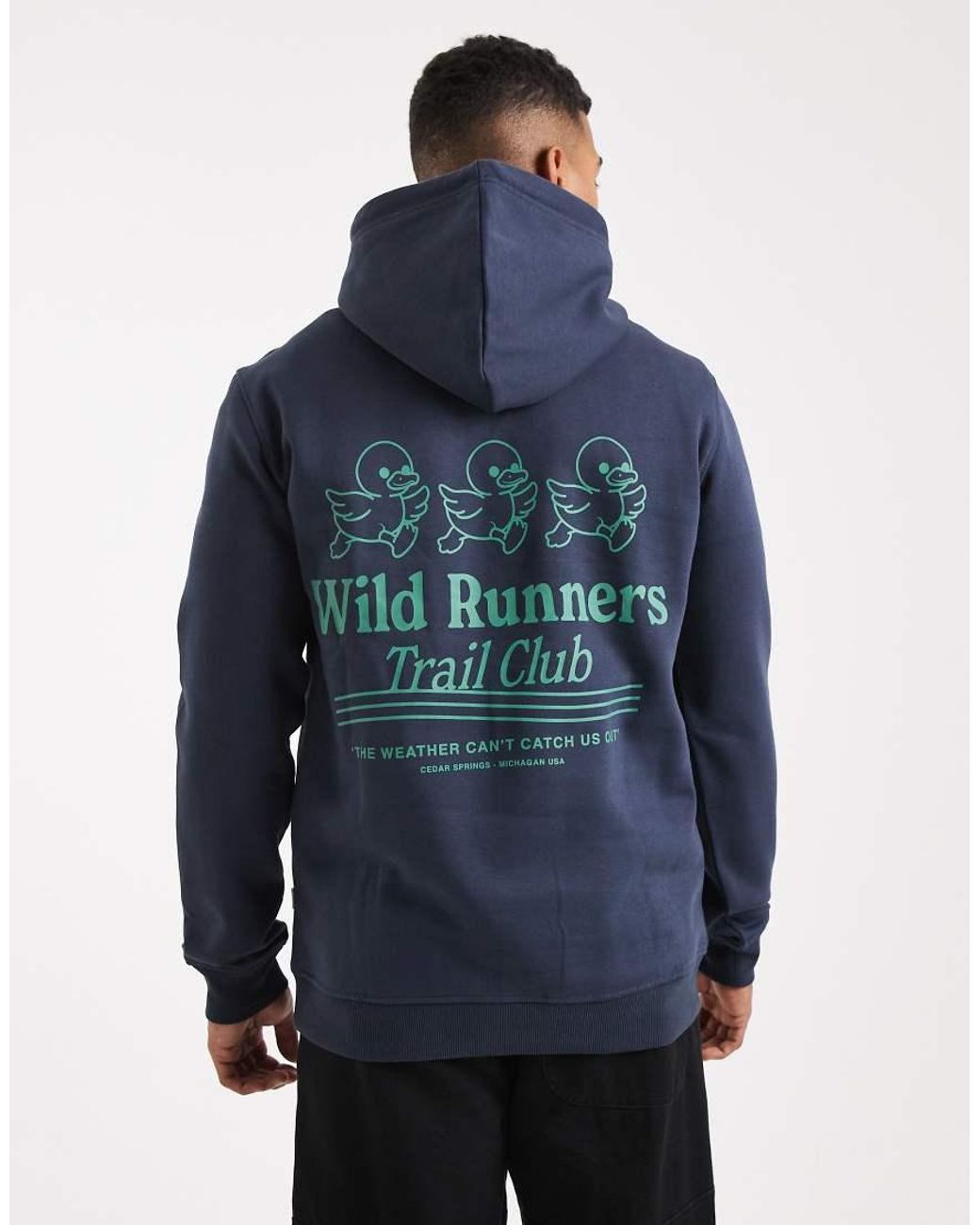 Only & Sons Blue Hoodie With Trail Club Back Print for men