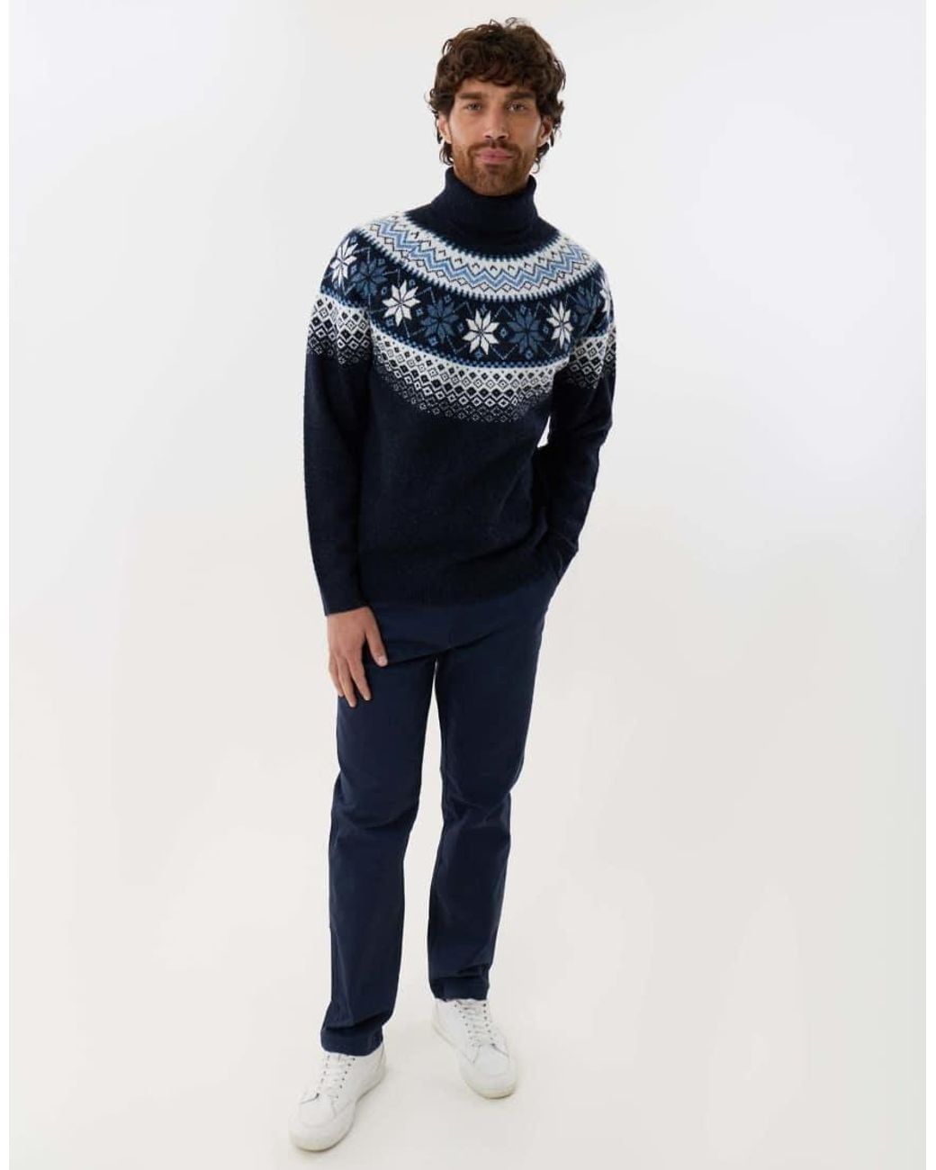 Threadbare Blue Fairisle Roll Neck Christmas Jumper for men