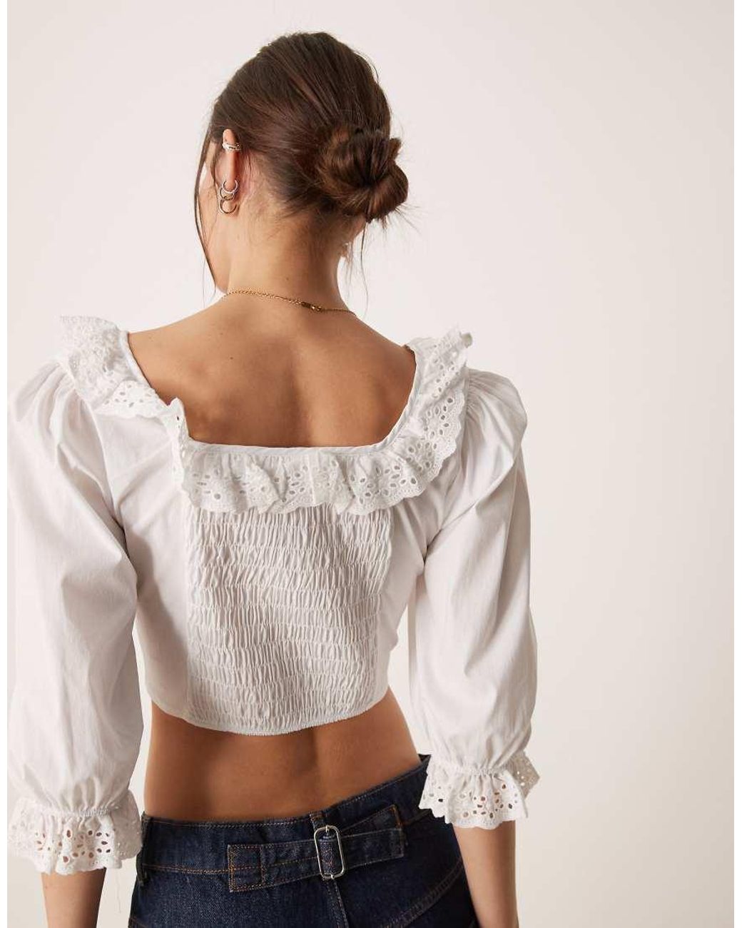 Glamorous Blue Ruffle Neckline Crop Top