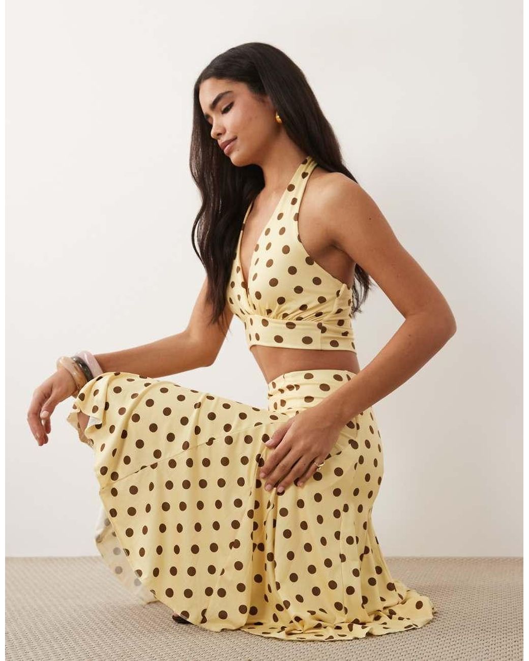 Missy Empire Natural Missy Empire Slinky Godet Hem Midi Skirt