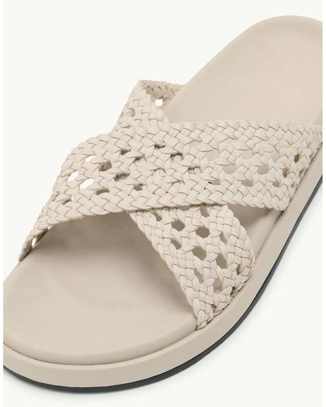 Nobody's Child White Real Leather Woven Cross Strap Sliders