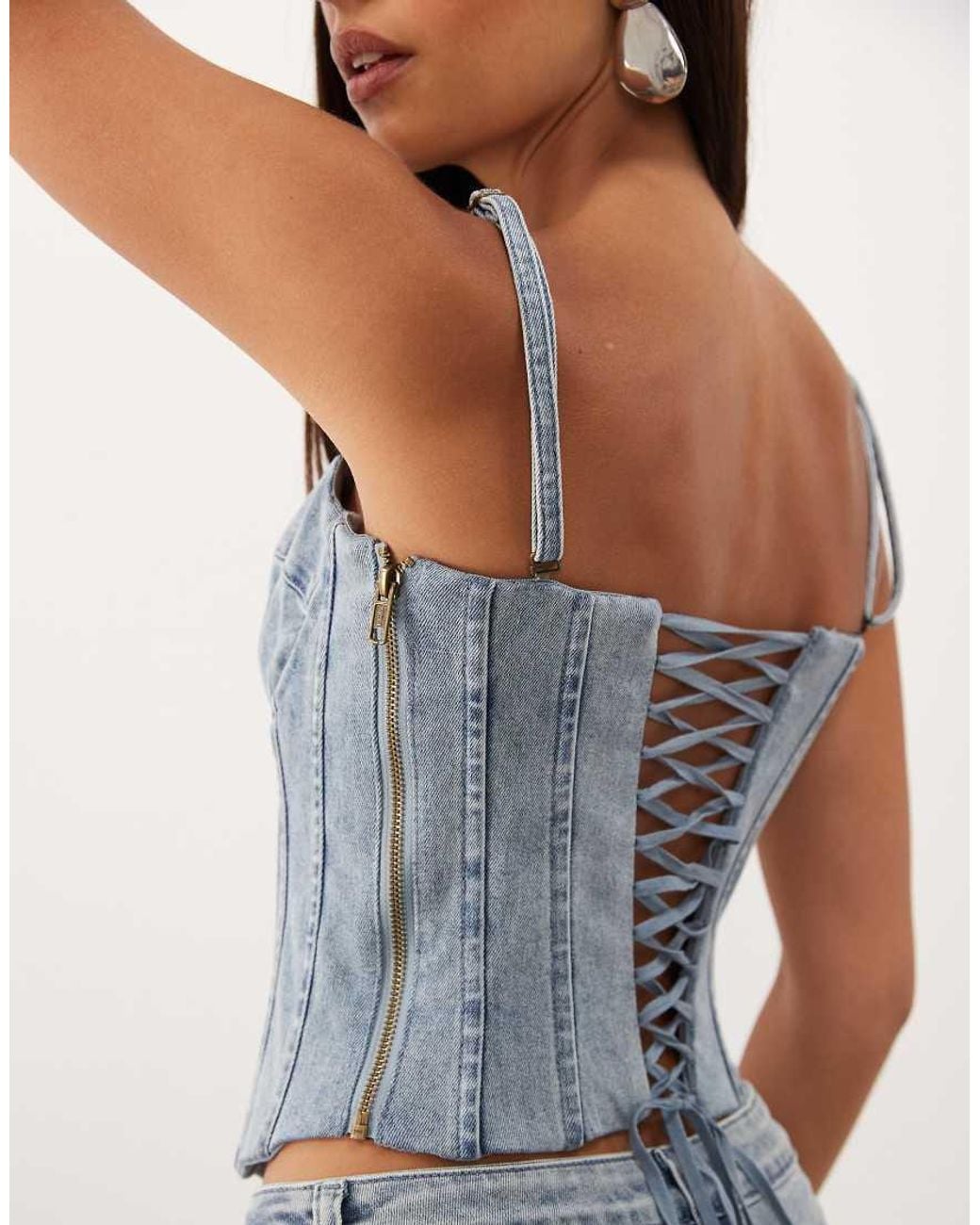 Oh Polly Blue Denim Lace Up Corset