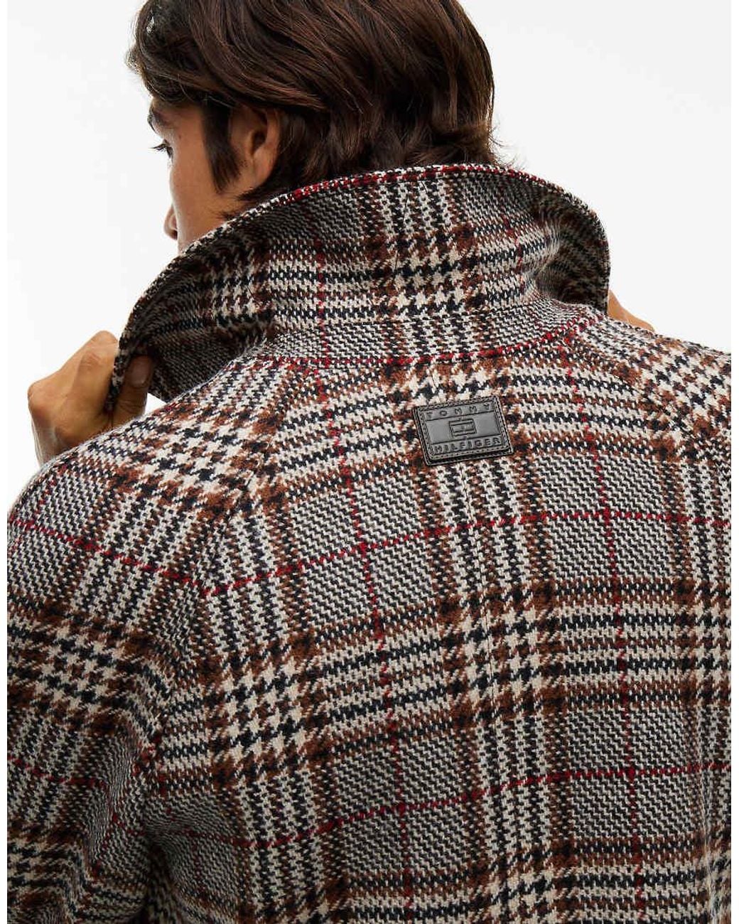 Tommy Hilfiger Blue Pure Wool Check Single Breasted Coat for men