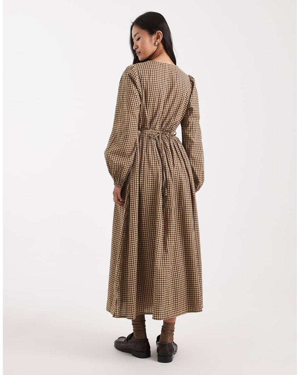 New Look Natural Check Tea Midi Dress