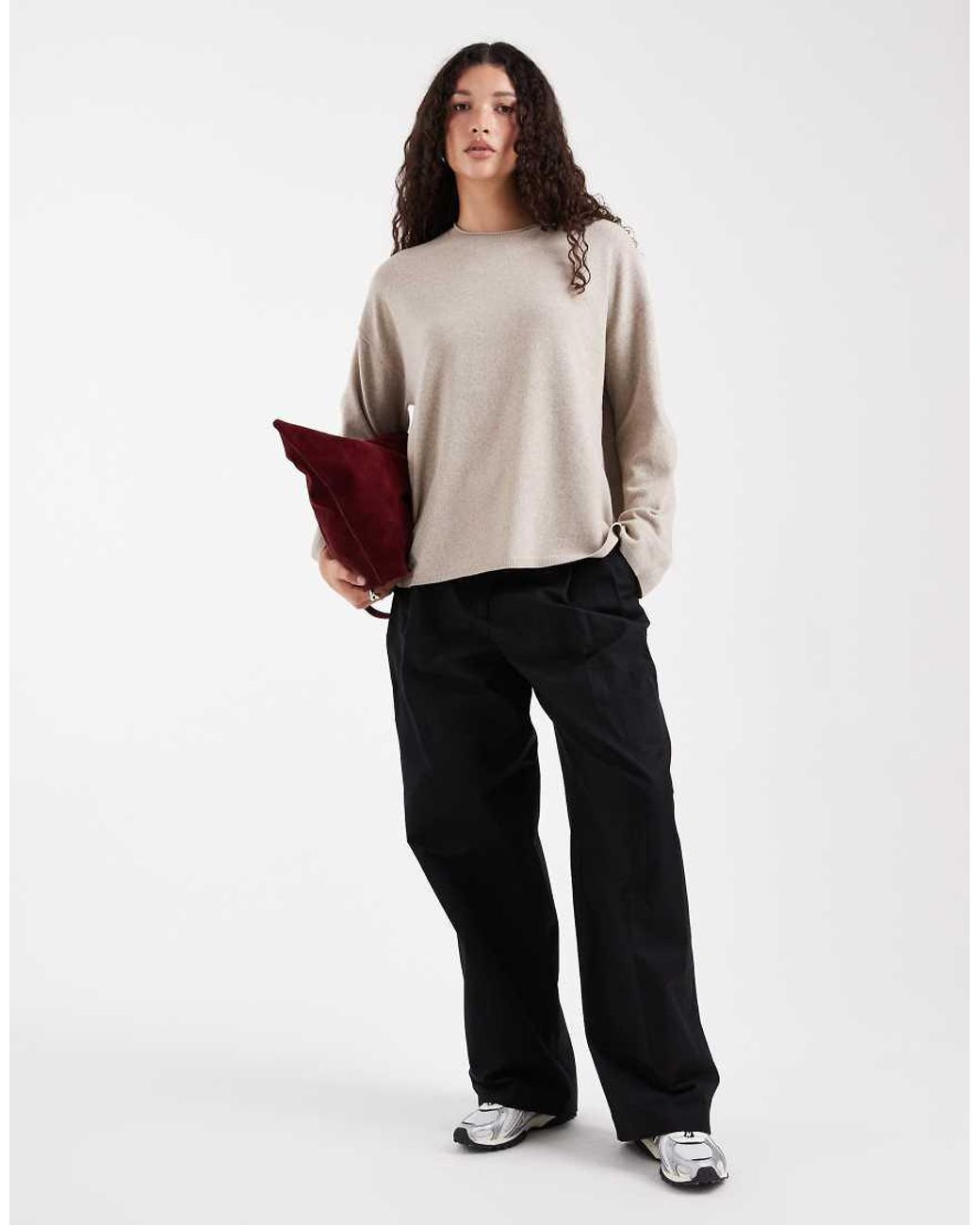ONLY Gray Round Neck Boxy Knitted Top