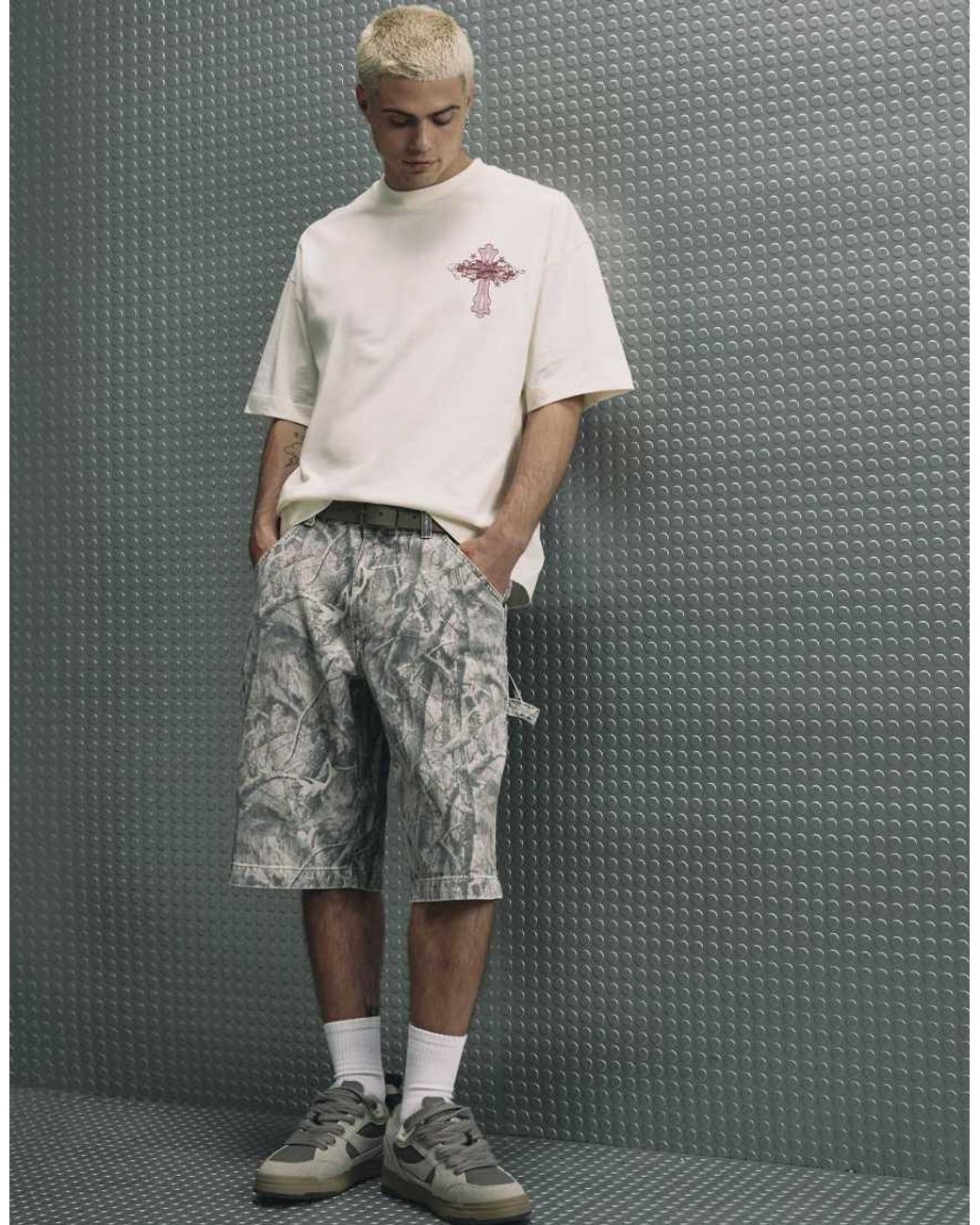 River Island Gray Cotton Ame Saint Cross T-Shirt for men